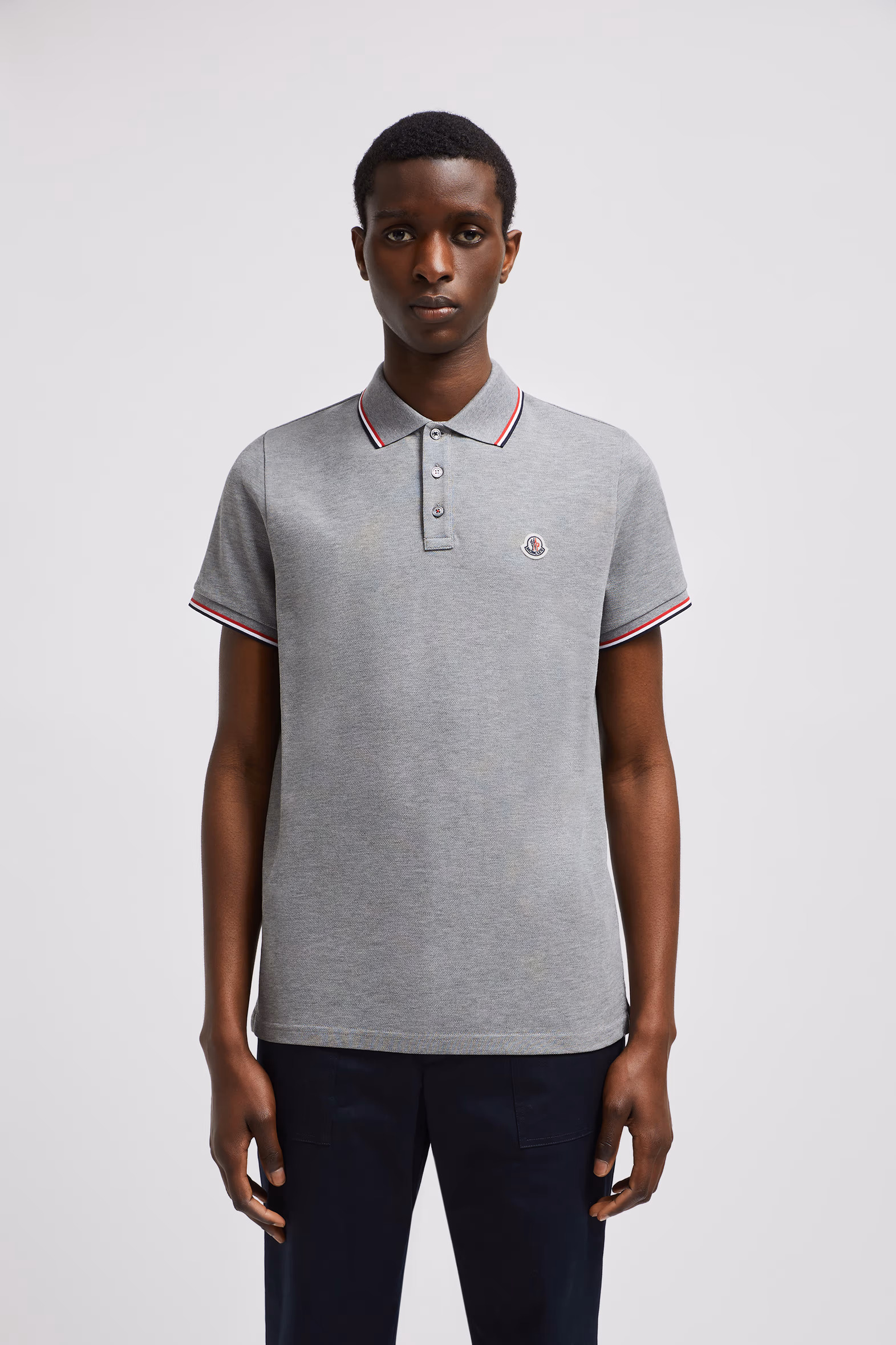 Tricolor-Trimmed Cotton Piquet Polo Shirt Men Light Grey Moncler 3